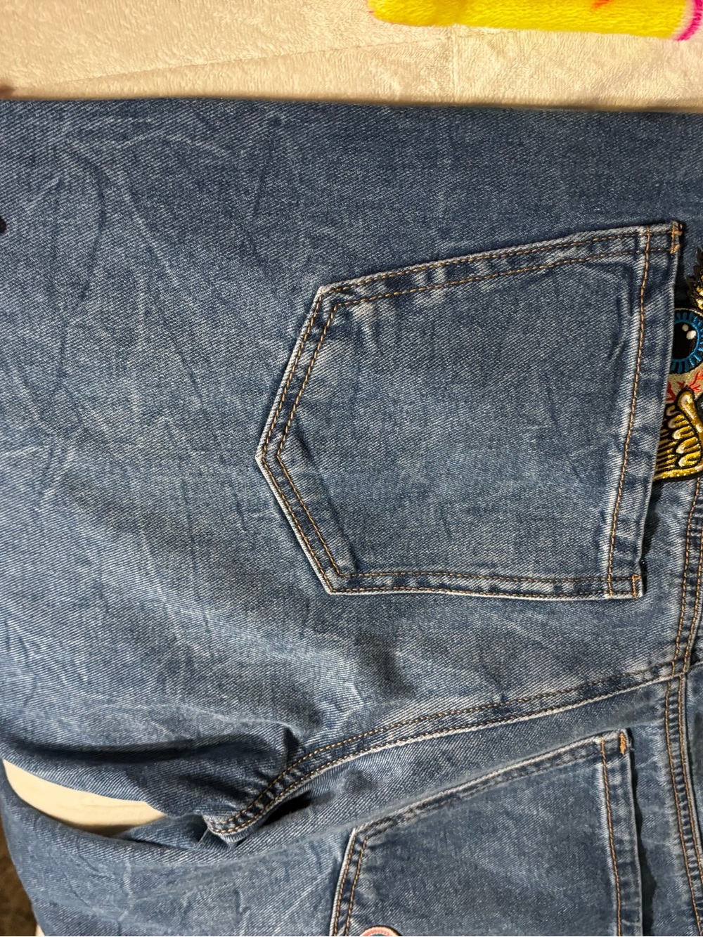 Von Dutch Blue Denim Jeans with Pink & Teal Patches - Picture 8 of 8
